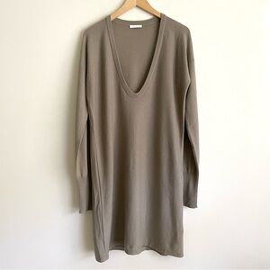 Chloé Cashmere V-Neck Longsleeve Midi Knit Sweater Dress Taupe Beige Neutral